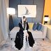 Elegant Black Lace Three-Piece Evening Gown Set – Long Sleeve Mermaid Dress With Detachable Cape (S-XXL, Velvet Blend)_ecoleips.com