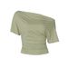 European And American Ins-style Women's Summer New Fashion Streetwear Solid Color Off-shoulder Short-sleeve Ruched Waist_ecoleips.com