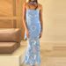 Women's Sexy Strapless Hollow Out Evening Dress Spring Embroidery Floral Mesh Long Dress Summer Backless Tie-up Bohemian Dresses_ecoleips.com