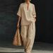 Women's Summer Casual Fashion Linen Two Piece Set V Neck Short Sleeved Wide Leg Pants European American Style Cross Border E Commerce 2026 New_ecoleips.com