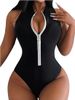New Arrival Women's Zip-Front One-Piece Swimsuit – High-Cut Sexy Monokini With Built-In Bra (S-XXL, Black/Red)_ecoleips.com