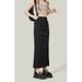 Design Sense Black Midi For Women 2025 New High Waist Slimming Split Niche Mid-Length Skirt_ecoleips.com