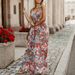 New Spring Floral Print Loose A-Line Long Dress Womens Sexy V Neck Hollow Out Party Dress Summer Sleeveless Bohemian Beach Dress_ecoleips.com