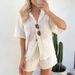 Women's Casual Button down Shirt And Shorts Set Solid Color Sports Two-Piece Outfit European American Style Summer Fashion_ecoleips.com