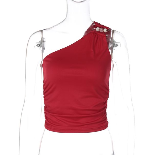 European And American Women's Clothing 2025 Spring/Summer New Fashion Sexy One-Shoulder Cropped Tank Top Women,_ecoleips.com