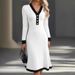 Elegant Color-Block V-Neck Midi Dress – Office To Weekend A-Line Dress (S-XXXL, Black/Blue/White/Red)_ecoleips.com
