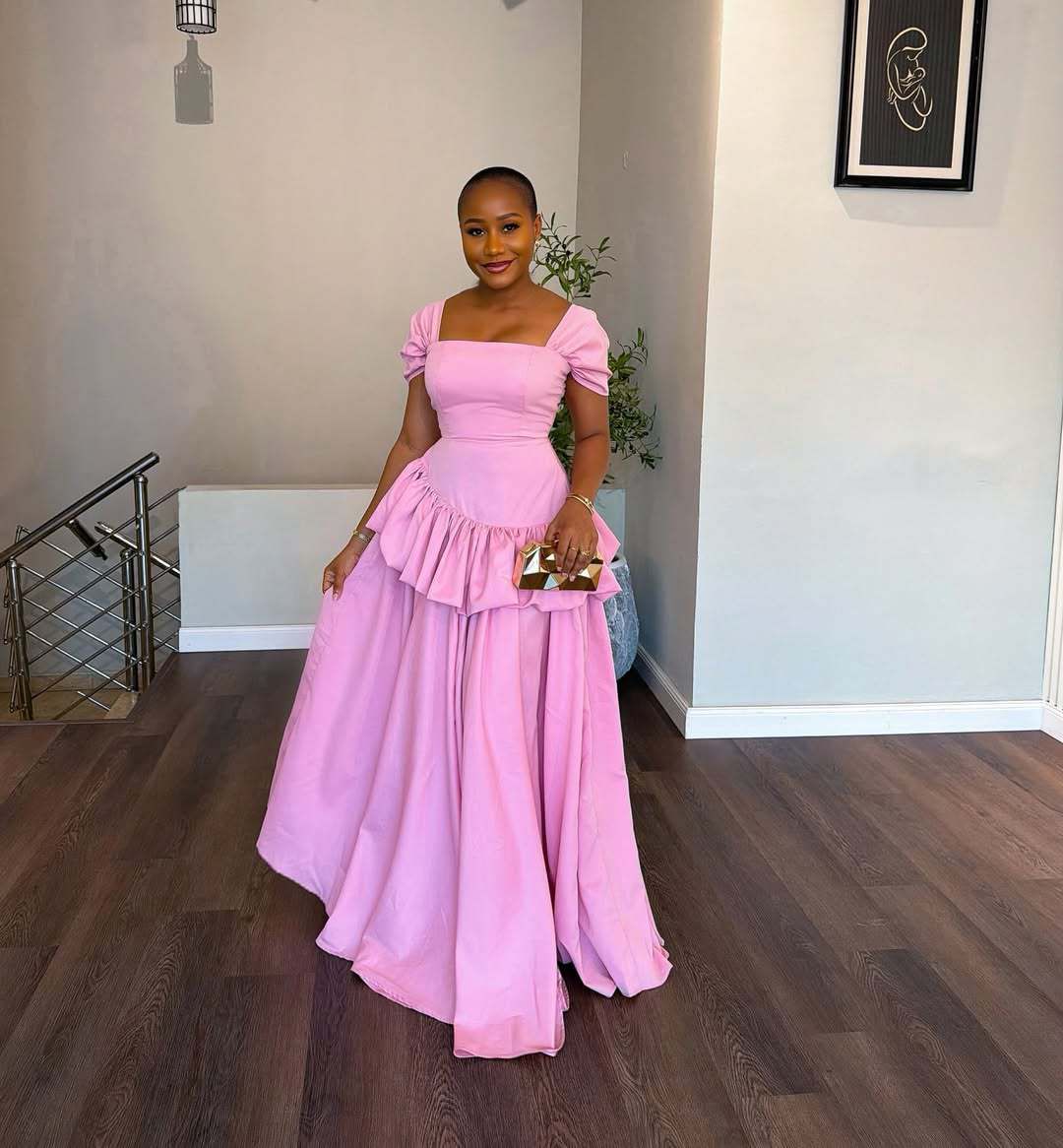 Women's Pink Ball Gown Dress Square Neck Elegant Bubble Sleeve Prom Dress Flared Skirt S-XXL_ecoleips.com