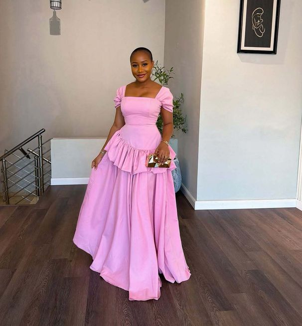 Women's Pink Ball Gown Dress Square Neck Elegant Bubble Sleeve Prom Dress Flared Skirt S-XXL_ecoleips.com