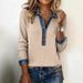 Women's Denim Collar Knit Sweater – Oversized Long Sleeve Pullover With Color Block Design (Black/Orange/Khaki/Green/Sky Blue, S-3xl)_ecoleips.com