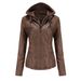 Hooded leather jacket two-piece set can remove oversize leather jacket female PU washed leather_ecoleips.com