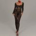 Women's Clothing Autumn New Lace Stitching Sexy Temptation Low Cut Jumpsuit Female Sexy Hot Girl See Through Trousers_ecoleips.com