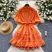 Women's Clothing Retro Palace Fashionable Lace Splicing Tie Waist Dress Lantern Sleeve Slim Temperament A Line Skirt_ecoleips.com
