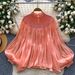 French-Inspired Embroidered Mesh Blouse – Glamorous Puff Sleeve Top With Crystal Embellishments (Oversized Fit)_ecoleips.com