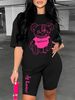 Summer Women's Casual Fashion Cartoon Bear Graphic Printed Loose T-shirt Shorts Two-piece Set Summer Sportswear Suitable For Daily Wear-159_ecoleips.com