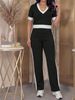 Women's Short Sleeve Two Piece Set Casual Ribbed Knit Outfit Summer T-Shirt And Shorts_ecoleips.com