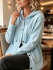 Light Blue Hooded Pit Rib Knit Cardigan, Loose Lightweight Breathable Soft Skin-touch Button Pocket Jacket_ecoleips.com