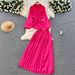 Elegant Women's Minimalist Solid Color Puff Sleeve Shirt Tie Front Slimming Midi Length Elastic Waist Spring Pant Set_ecoleips.com