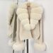 Luxury Short Knit Cardigan With Fox Fur Collar – Elegant Cropped Coat For Women (Acrylic Blend, Soft & Stylish)_ecoleips.com