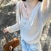 Women's Mohair Long Hair V Neck Top Casual Spring Autumn Cable Knit Two Piece Set Hollow out Cardigan Camisole_ecoleips.com
