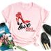European American Cross-border Foreign Trade Women's Short-sleeve T-shirt With High-heeled Shoe Pattern And Round Neck_ecoleips.com