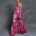 Women's Clothing Leaf Print Off Shoulder Stitching Ins Women's Summer Long Skirt Dress_ecoleips.com