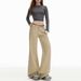 In-stock Wholesale Khaki-colored Slightly Flared Non-tight-fitting Women's Jeans, American Retro Low-waist Slim-fit Long_ecoleips.com