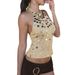 Women's High Neck Sleeveless Sequined Camisole Short Length Vacation Style Spring Summer Top_ecoleips.com