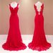 Elegant Red Lace Backless Long Dress With Deep V-Neck For Wedding Party & Evening Occasions_ecoleips.com