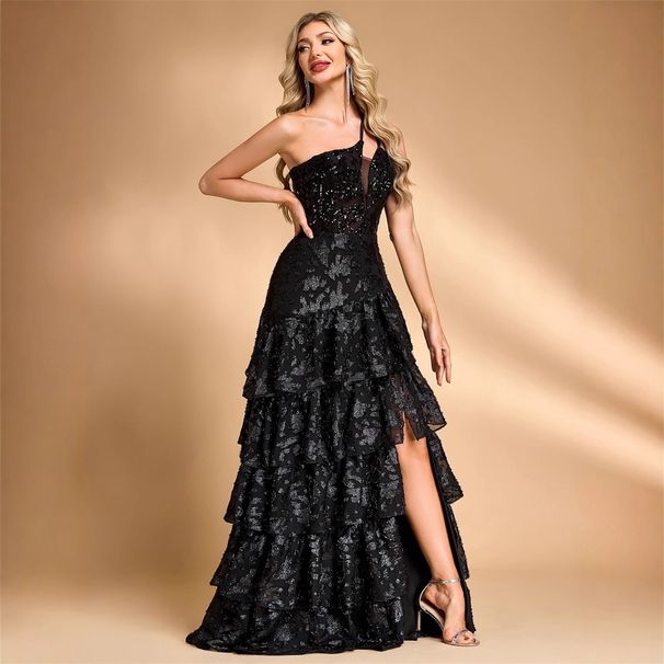 Elegant Off-Shoulder Dress for Women European American Style with Luxurious Slit for Cocktail Parties Banquets Graduation Cake Skirts_ecoleips.com
