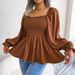 Women's Elegant Chiffon Blouse Square Neck Long Sleeve Ruffled Trim Casual Spring/Summer European American Style Blouse_ecoleips.com