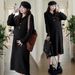 Autumn Winter New Korean Fashion Turn-down Collar Braided Wool Horn Button Maternity Dress_ecoleips.com