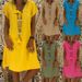 2024 New Popular Eleven Color Eight Size Solid Short Sleeve V-Neck Dress_ecoleips.com