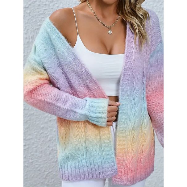 Autumn And Winter European And American Foreign Trade Sweater Women's Cardigan JacketCross Border Rainbow Tie Dye Twist Long Sleeved Knitted Sweater_ecoleips.com