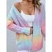 Autumn And Winter European And American Foreign Trade Sweater Women's Cardigan JacketCross Border Rainbow Tie Dye Twist Long Sleeved Knitted Sweater_ecoleips.com