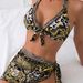 Women's Clothing Style Color Block Swimsuit Two Piece Halter Top Backless Bikini Set Crossover Hard Cup Bag Sexy Solid Color_ecoleips.com