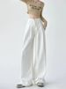 White Wide-leg Jeans For Women, Spring/summer, High-waisted, Pleated, Loose, Slimming, Hip-covering, Drapey,_ecoleips.com