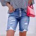 Women's Clothing "Women's Slim Fit Button Fly Denim Shorts With Distressed Hem & Ripped Details - Mid Rise Stretch Jeans Shorts For Streetwear Fashion_ecoleips.com