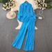Women's Clothing Temperament Elegant Fashion Lapel Embroidery Hollow Shirt High Waist Slim Straight Pants Trousers Two Piece Suit_ecoleips.com