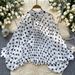 Women's Clothing Top Blouse New Fashion Bow Tie Lantern Sleeve Polka Dot Shirt_ecoleips.com