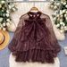 French-Inspired Lantern Sleeve Blouse – Flutter Bow Tie & Ruffled Hem For Elegant Women (6 Classic Colors, One-Size Fits Most)_ecoleips.com