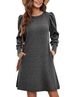 Women's Knitted Dress Bubble Long Sleeve Round Neck Casual Waist Cinching Outerwear Autumn Winter Fashion_ecoleips.com