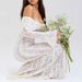 Women's Off-the-Shoulder Lace Dress Ethereal Bell Sleeve Fitted Waist Strapless Fishtail Alluring Sexy Spring_ecoleips.com