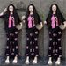 Women's Clothing Women's Summer Bow Print Two-Piece Set Thai Sweet Style Loose Short Sleeve Top With Lace Wide Leg Pants Casual Outfit_ecoleips.com