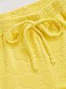 Yellow Textured Shorts Women Elastic Waist Drawstring Casual Shorts Solid Color Loose Fit Home Loungewear Summer Beach Shorts With Pockets_ecoleips.com