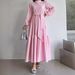 Women's Clothing Muslim Solid Color High Neck Long With Belt Fashion Elegant Dress_ecoleips.com