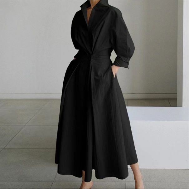 plus Size Commuter Fashion Polo Collar Nine Sleeve Loose Skirt Dress Good Cross Border Foreign Trade 2024 Hot Selling_ecoleips.com