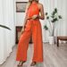 Women's Solid Color Sleeveless Halter Neck Two Piece Set Wide Leg Pants Vest Casual Spring Summer European American Style Outfit_ecoleips.com