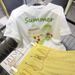 Women's Clothing Summer Heavy Duty Short Sleeved T Shirt With Small A Letter Hot Diamond Straight Pants Casual Two Piece Suit_ecoleips.com