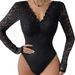 Cross-border European And American Foreign Trade Best-selling Sexy Solid Color Lace Long-sleeve Sheer Slim-fit_ecoleips.com