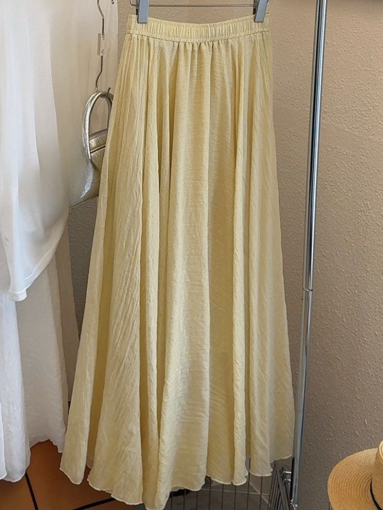 K Pleated Midi Skirt For Women, With A Relaxed And Relaxed A-line Umbrella Skirt And Long Skirt_ecoleips.com